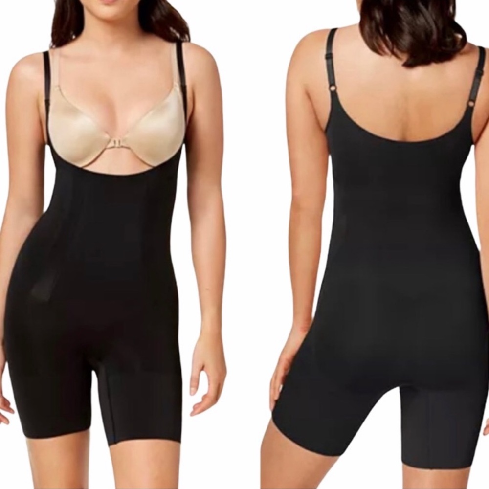 SPANX OnCore Open Bust Mid Thigh Bodysuit NEW Style 10130R Size L Black